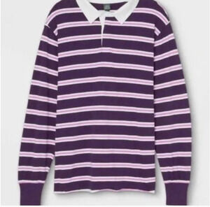 WILD FABLE Unixex Medium Purple White Stripes Rugby Shirt Preppy NEW